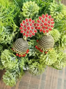 JMBW INTERNATIONAL Gold Plated Kundan Studded Floral Jhumkas