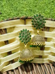 JMBW INTERNATIONAL Gold Plated Kundan Studded Floral Jhumkas