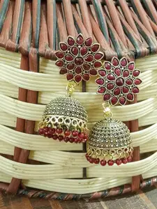 JMBW INTERNATIONAL Gold Plated Kundan Studded Floral Jhumkas