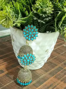 JMBW INTERNATIONAL Gold Plated Kundan Studded Floral Jhumkas