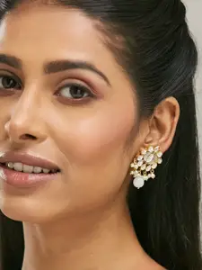 Yinara 22K Gold-Plated Elegant Mother of Pearl Studded Ethnic Pearl Drop Stud Earrings