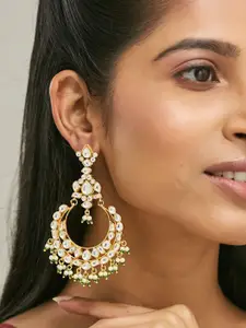 Yinara 22K Gold-Plated Elegant Kundan Stone Studded & Pearl Beaded Floral Chandbalis