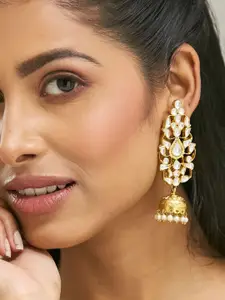 Yinara 22K Gold-Plated Regal Kundan Stone Studded & Pearl Drop Jhumkas