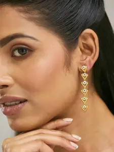 Yinara 18K Gold-Plated Crystal Stone Studded Triangular Drop Sleek Earrings