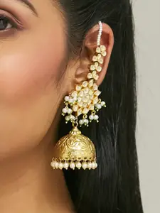 Yinara 22K Gold-Plated Floral Jhumki Kundan Studded Kanauti Earrings