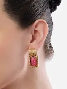 Zaveri Pearls Gold-Plated Contemporary Stone Studded Drop Earrings