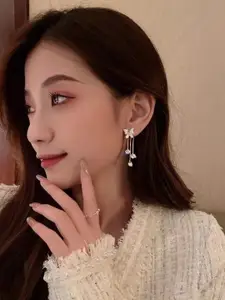 Celestique Stainless Steel Gold-Plated Stone Studded Butterfly Drop Earrings