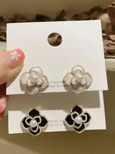 Celestique Set Of 2 Pearls Floral Studs