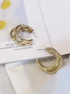 Celestique Gold Plated Contemporary Hoop Earrings