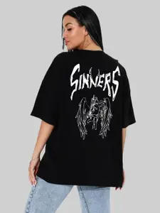 Leotude Women Graphic Printed Round Neck Cotton Oversized T-shirt