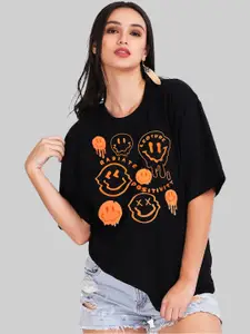 Leotude Women Graphic Printed Round Neck Cotton Oversized T-shirt
