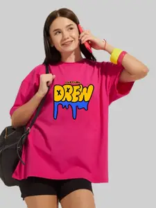 Leotude Women Typography Printed Round Neck Cotton Oversized T-shirt