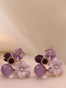 Celestique Gold-Plated Stainless Steel Floral Shaped Cubic Zirconia Korean Studs