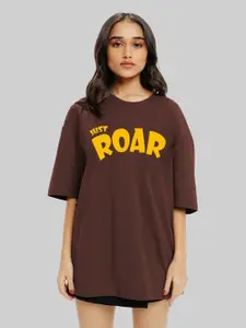 Leotude Women Typography Printed Round Neck Cotton Oversized T-shirt