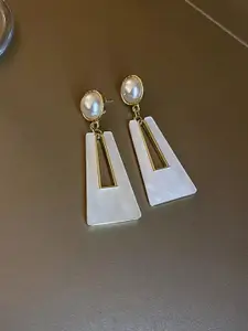 Celestique Pearls Beaded Geometric Shaped Drop Earrings