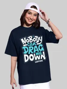 Leotude Women Typography Printed Round Neck Cotton Oversized T-shirt