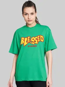 Leotude Women Typography Printed Round Neck Cotton Oversized T-shirt