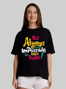 Leotude Women Typography Printed Round Neck Cotton Oversized T-shirt