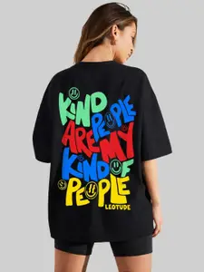 Leotude Women Typography Printed Round Neck Cotton Oversized T-shirt