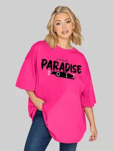 Leotude Women Typography Printed Round Neck Cotton Oversized T-shirt