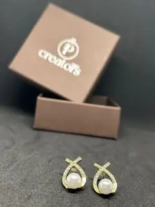 Celestique Stone Studded Contemporary Drop Earrings