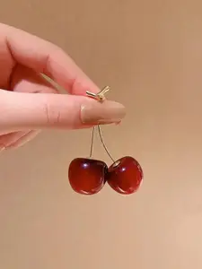 Celestique Gold-Plated Cherry Design Korean Acrylic Drop Earrings