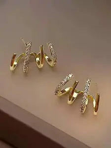 Celestique Gold-Plated Contemporary Stainless Steel Stone Studded Studs