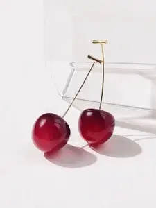 Celestique Gold-Plated Cherry Design Korean Acrylic Drop Earrings