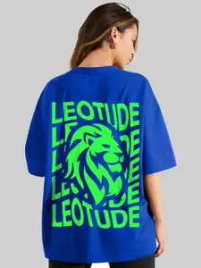 Leotude Women Typography Printed Round Neck Cotton Oversized T-shirt