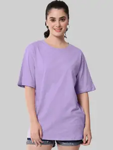 Leotude Women Solid Round Neck Cotton Oversized T-shirt