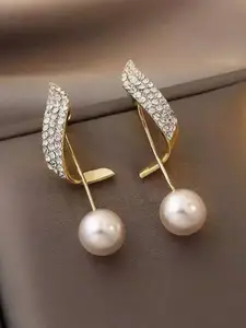 Celestique Gold-Plated Pearls Contemporary Oxidised Drop Earrings