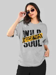 Leotude Women Typography Printed Round Neck Cotton Oversized T-shirt