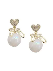 Celestique Stone Studded Bow Shaped Drop Earrings