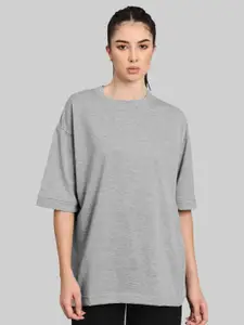 Leotude Women Solid Round Neck Cotton Oversized T-shirt