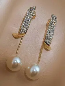 Celestique Silver-Plated Stone Studded Contemporary Hoop Earrings