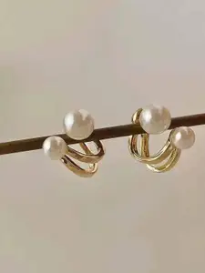 Celestique Gold-Plated Beaded Contemporary Studs Earrings