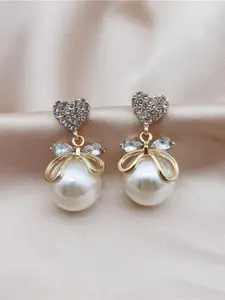 Celestique Gold-Plated Contemporary Stone Studded Drop Earrings