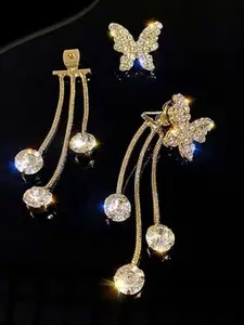 Celestique Gold-Plated Contemporary Cubic Zirconia Antique Drop Earrings