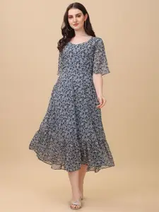 VIVARAA FASHION Women Floral Printed Flared Sleeves Fit & Flare Midi Dress