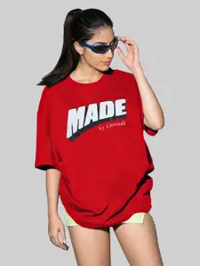 Leotude Women Typography Printed Round Neck Cotton Oversized T-shirt