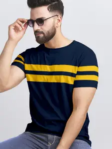 AUSK Men Striped Round Neck Cotton T-shirt