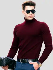 AUSK Men Solid Turtle Neck Cotton T-shirt