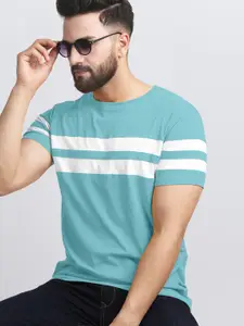AUSK Men Striped Round Neck Cotton T-shirt