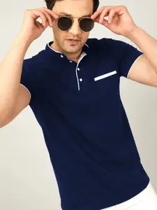 AUSK Men Solid Mandarin Collar Cotton T-shirt