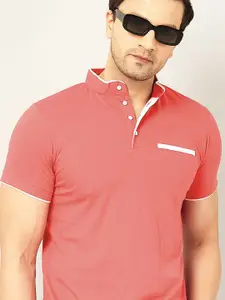 AUSK Men Solid Mandarin Collar Cotton T-shirt