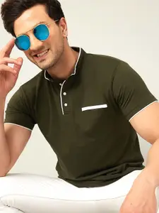 AUSK Men Solid Mandarin Collar Cotton T-shirt