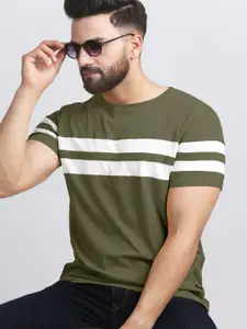 AUSK Men Striped Round Neck Cotton T-shirt