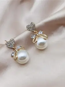 Celestique Set Of 2 Gold-Plated Stone Studded Contemporary Drop Earrings