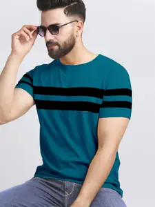 AUSK Men Striped Round Neck Cotton T-shirt