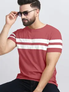 AUSK Men Striped Round Neck Cotton T-shirt